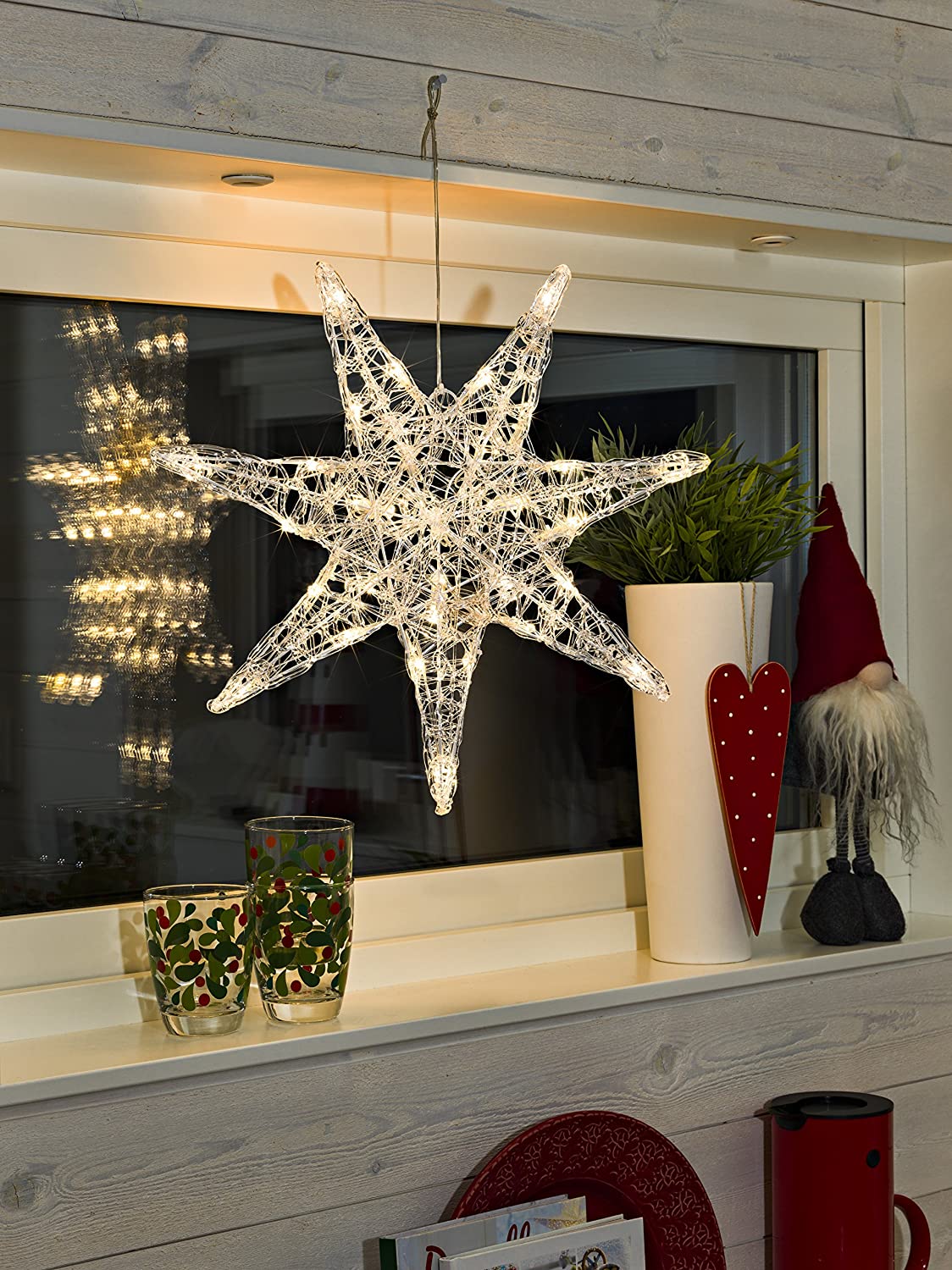 Konstsmide 6110-103 Christmas Lights / 7 Pointed Star / Indoor Christmas Light Decoration / 32 Warm White LEDs / Transparent Cable - Image 3