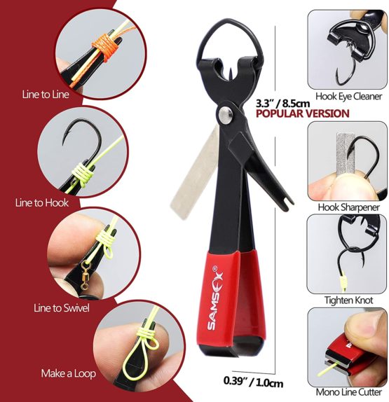 SAMSFX Aluminum Fishing Locking Pliers Saltwater Split Shot Ring Braid Cutter Hook Remover Pliers with Lanyard and Sheath, Quick Knot Tool Combo - Image 4