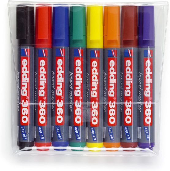 edding 360 Whiteboard Marker Set - Multi-Coloured - 8 Whiteboard Pens - Round Tip 1.5-3 mm - Whiteboard Pen Dry Wipe - for Whiteboards, Flipcharts, Magnetic, Memo Boards - Sketchnotes - Refillable