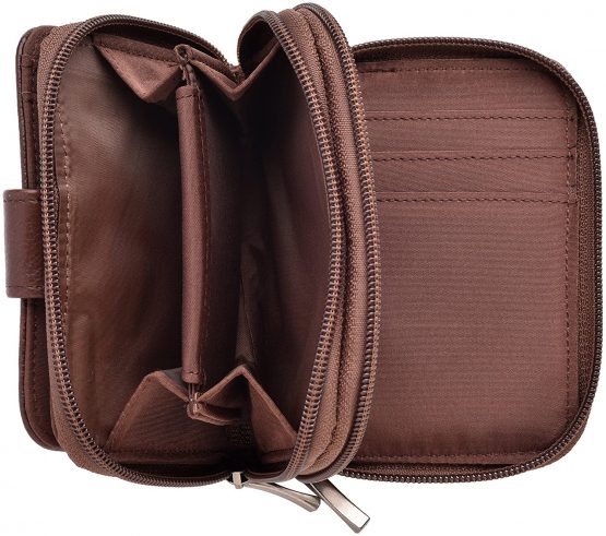 Ladies Small Leather Purse wih 2 Zipped Compartments (Black, Tan, Red, Dark Brown, Beige) - Image 3