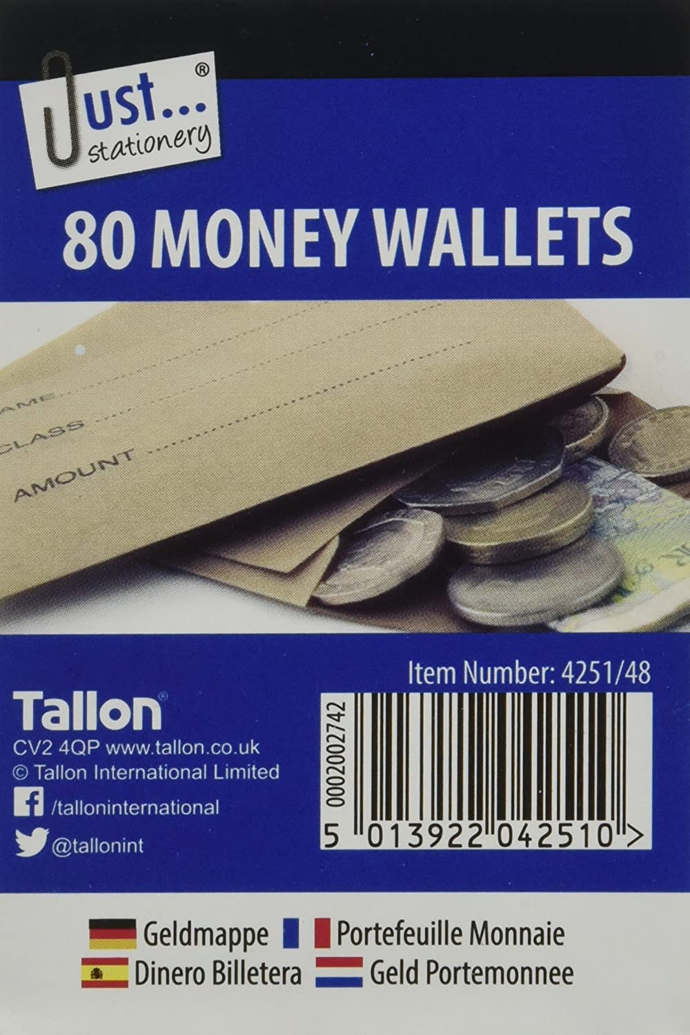 Just Stationery 70x105mm Money Envelope ( 80 Wallets), brown - Image 2