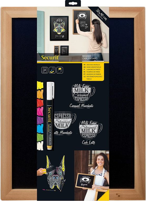 Securit Woody Wood Board with Chalk Marker, Lacquered Teak Finish, 30 x 40 cm, 30x40