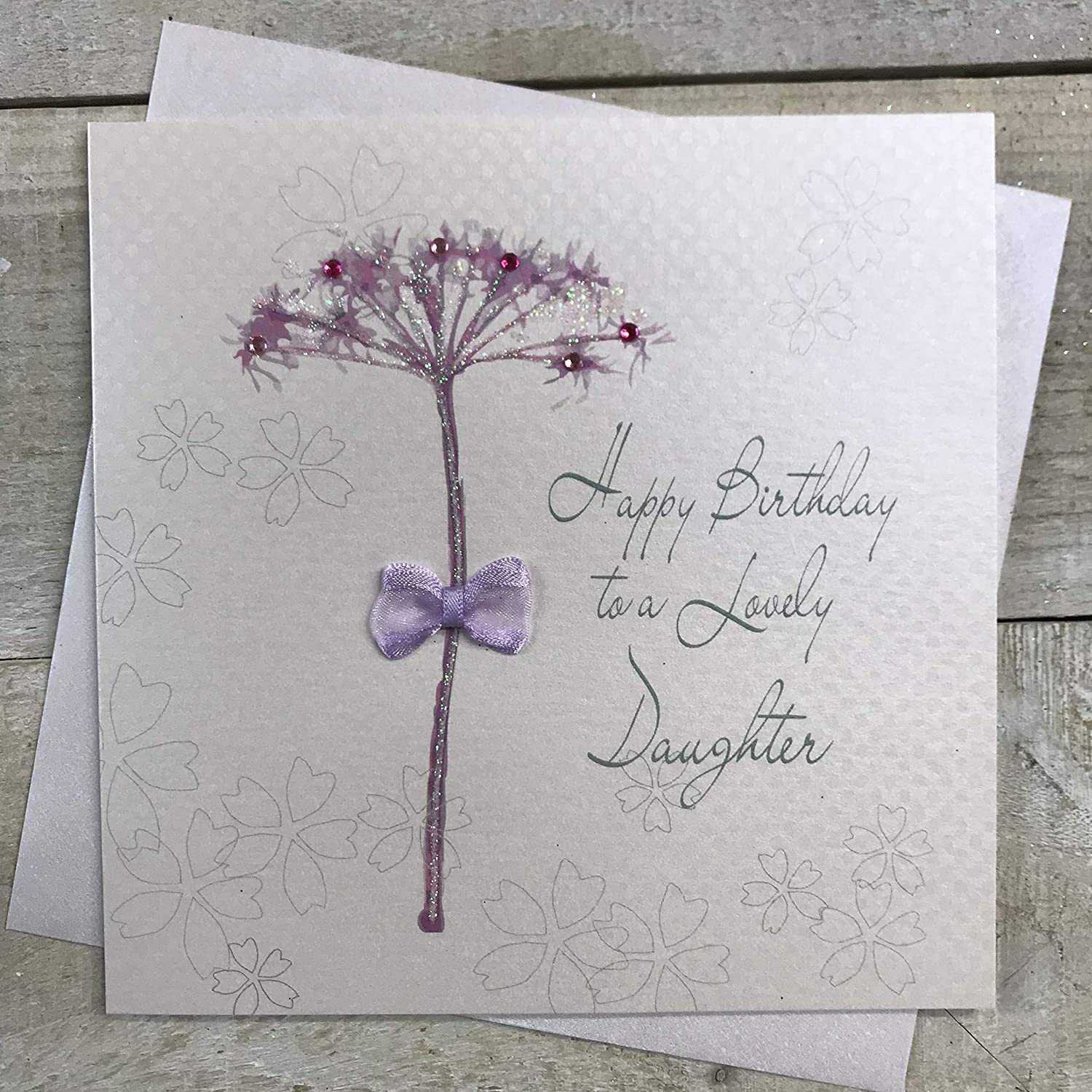 white cotton cards Handmade Happy Birthday Card To A Lovely Daughter Dandelion, White, BD62, 16cm x 16cm