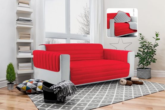 ELEGANT quilted sofa cover Doubleface, Red/light grey 2 places, 100% microfiber - Image 2