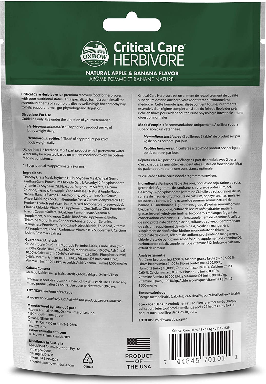 Oxbow Critical Care Herbivore, Nutritionally Complete Feeding Assist Formula for Small Animals & Pets - Image 2