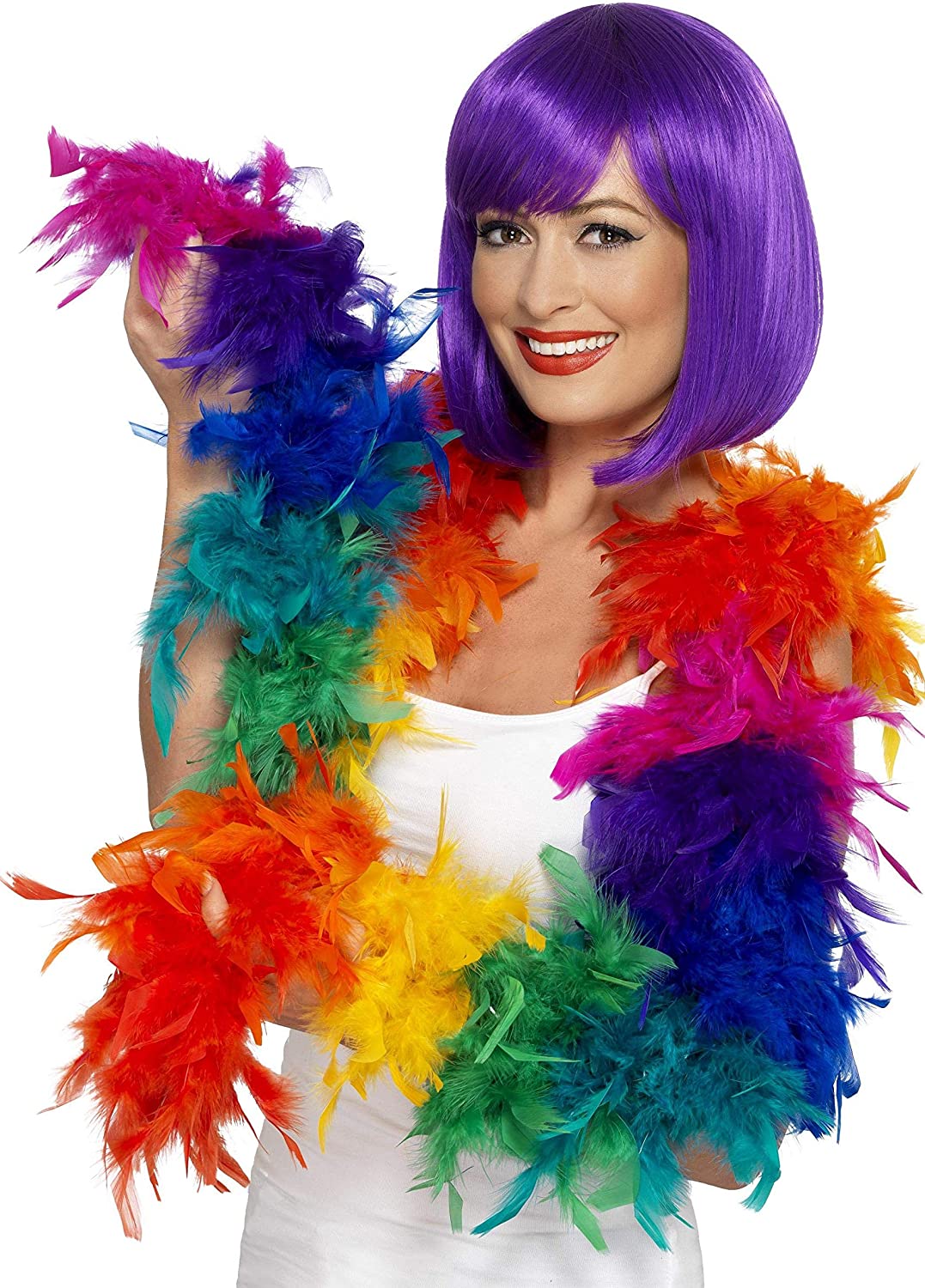 Smiffys Feather Boa, 80g, Rainbow , Rainbow/Gay Pride Items Fancy Dress, Adult Dress Up Accessories Halloween