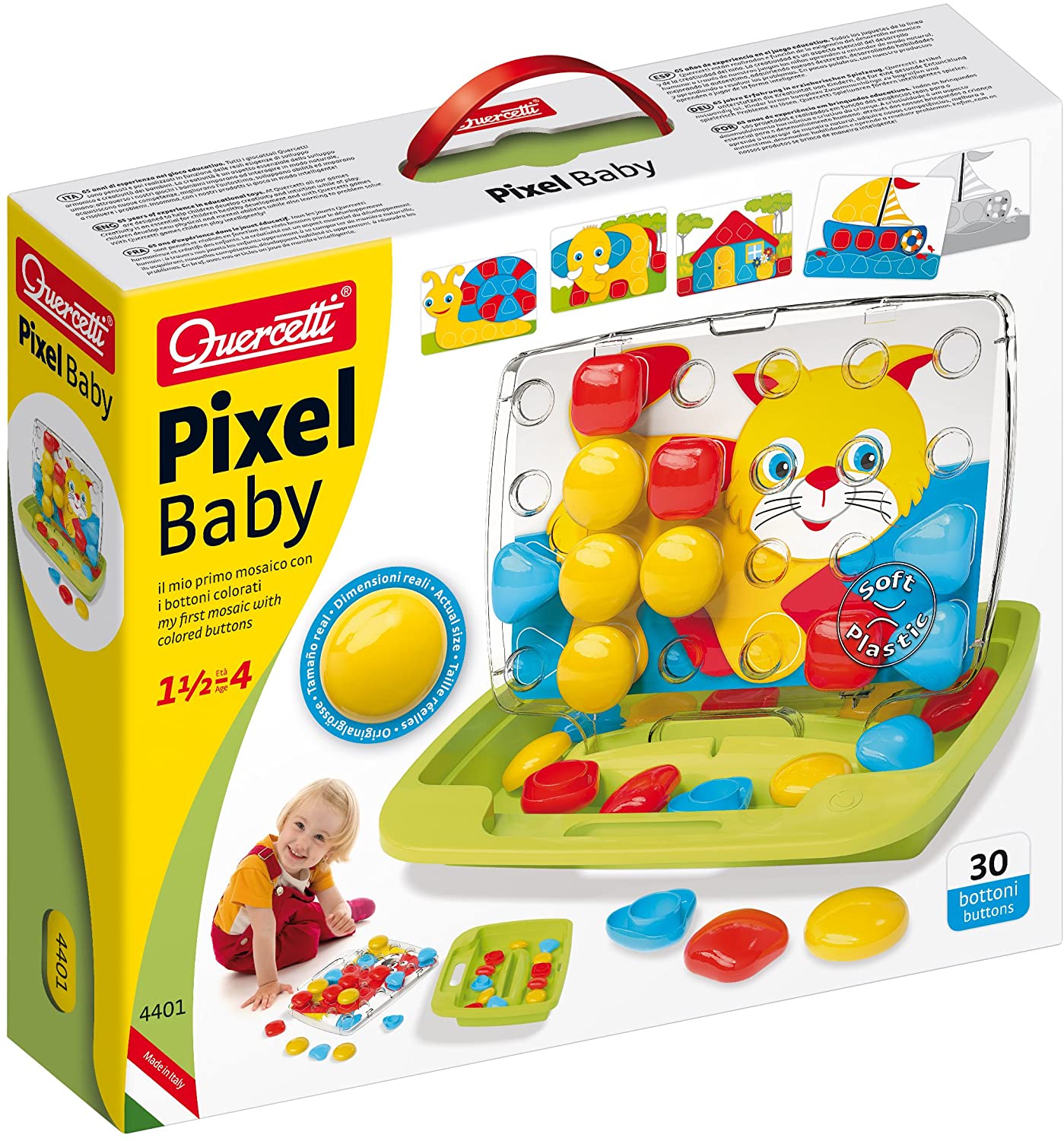 Quercetti - 4401 Pixel Baby Mosaic Pegboard, Early Learning Button Art Game, Colorful