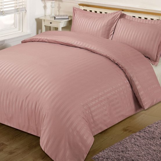 Dreamscene Beautiful Satin Stripe Quilt Duvet Cover with Pillow Case Bedding Set, Polyester, Pink, Super-King