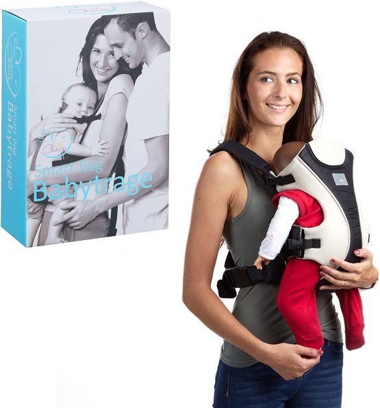 Little Choice Baby Carrier Smart Bag, Ergonomic Backpack for Infants 3 Months and Up, with Bib, Black-White