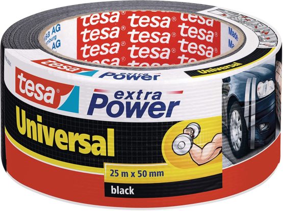 tesa extra Power Duct Tape - Black Multi Purpose Waterproof Gaffer Tape for Repairing, 25m x 50mm