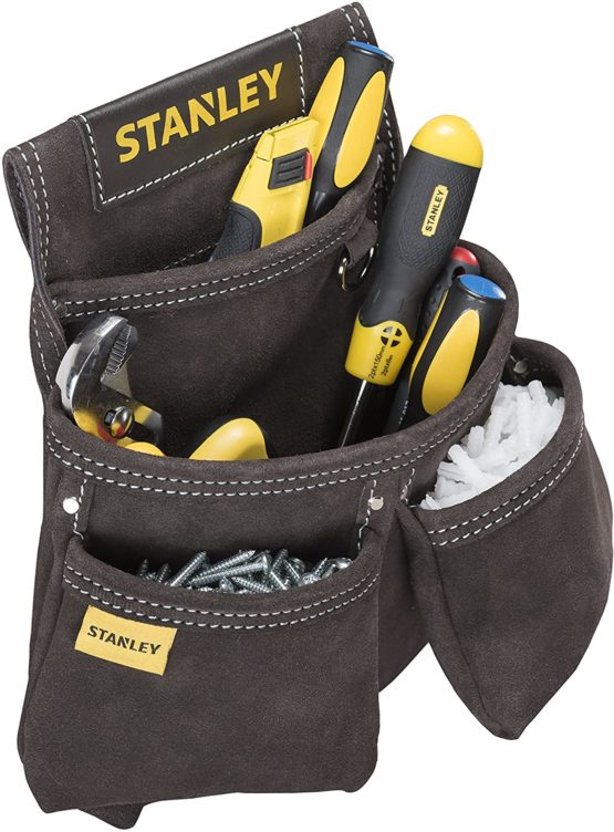 STANLEY Leather Tool Belt Pouch, Double Pocket Organiser for Tools and for Small Parts, STST1-80116 - Image 3