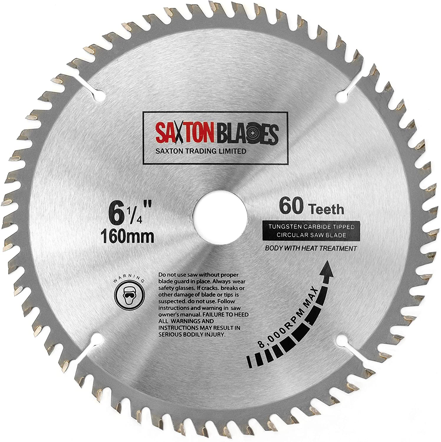 Saxton TCT Circular Wood Saw Blade 160mm x 20mm x 60T for Festool TS55 Bosch Makita etc, Silver