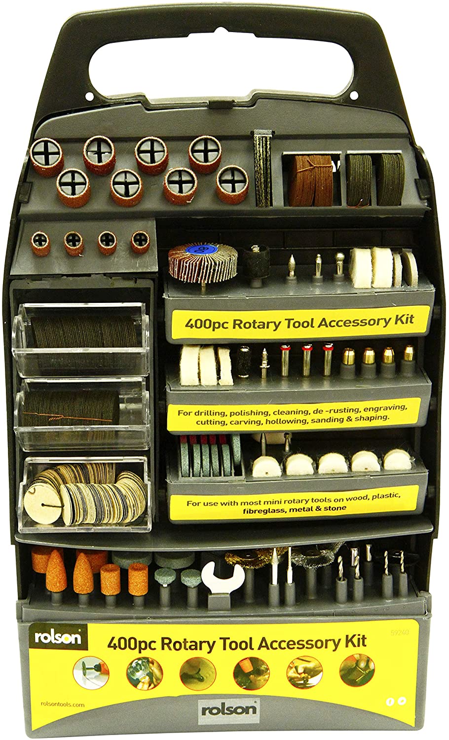 Rolson 59240 400 pc Rotary Tool Accessory Kit, Black, 400 Pieces