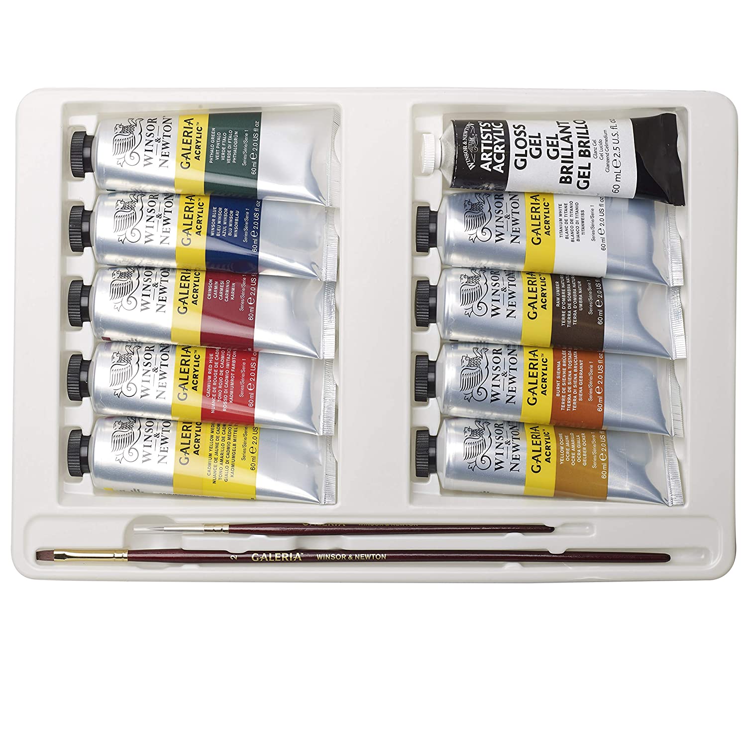 Winsor & Newton, Galeria Acrylic, 10x60ml Tube Set + 1 x Winsor Canvas Board, 1 x Plastic Palette, 2 x Galleria Brushes - Image 4