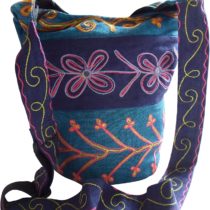 FAIR TRADE PADDED COTTON EMBROIDERED HIPPY BOHO SHOULDER SHOPPING BAG (Teal & Indigo)
