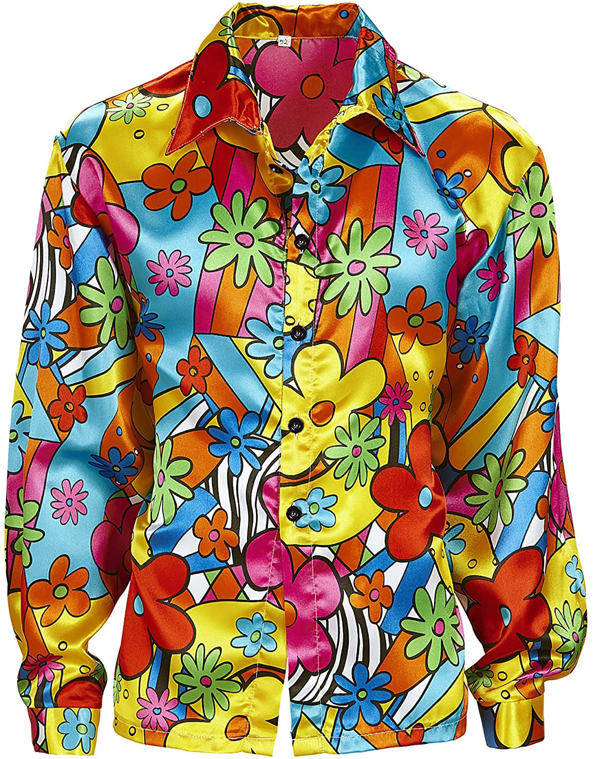 Flower Power Shirt Costume Medium for 60s 70s Hippy Fancy Dress, Multicoloured