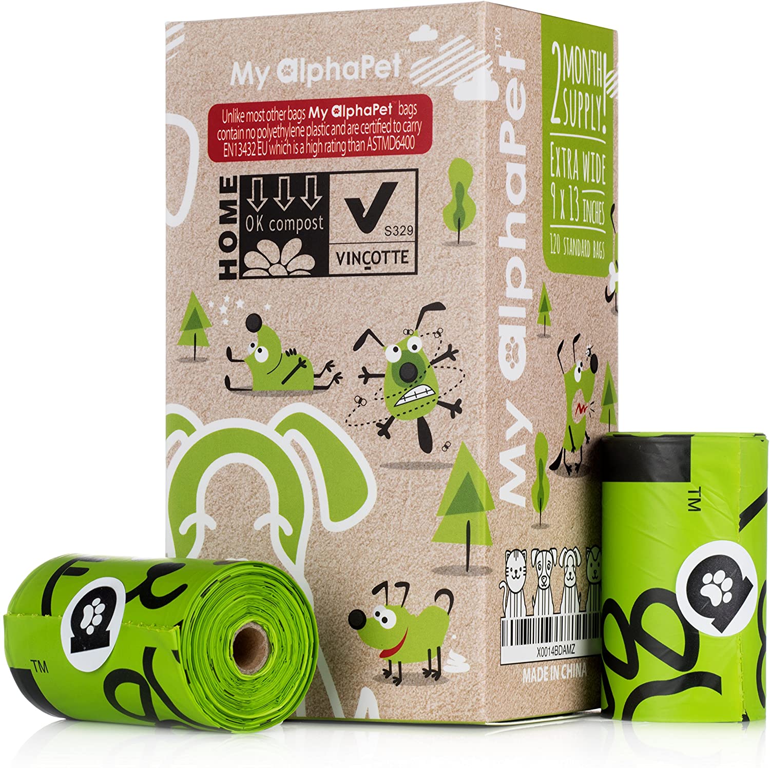 Compostable Dog Poop Bags, Cornstarch Eco-Friendly, Home Compost NF T 51-800, 120 Count, Large Size Bag 9x13 Inches - Image 2