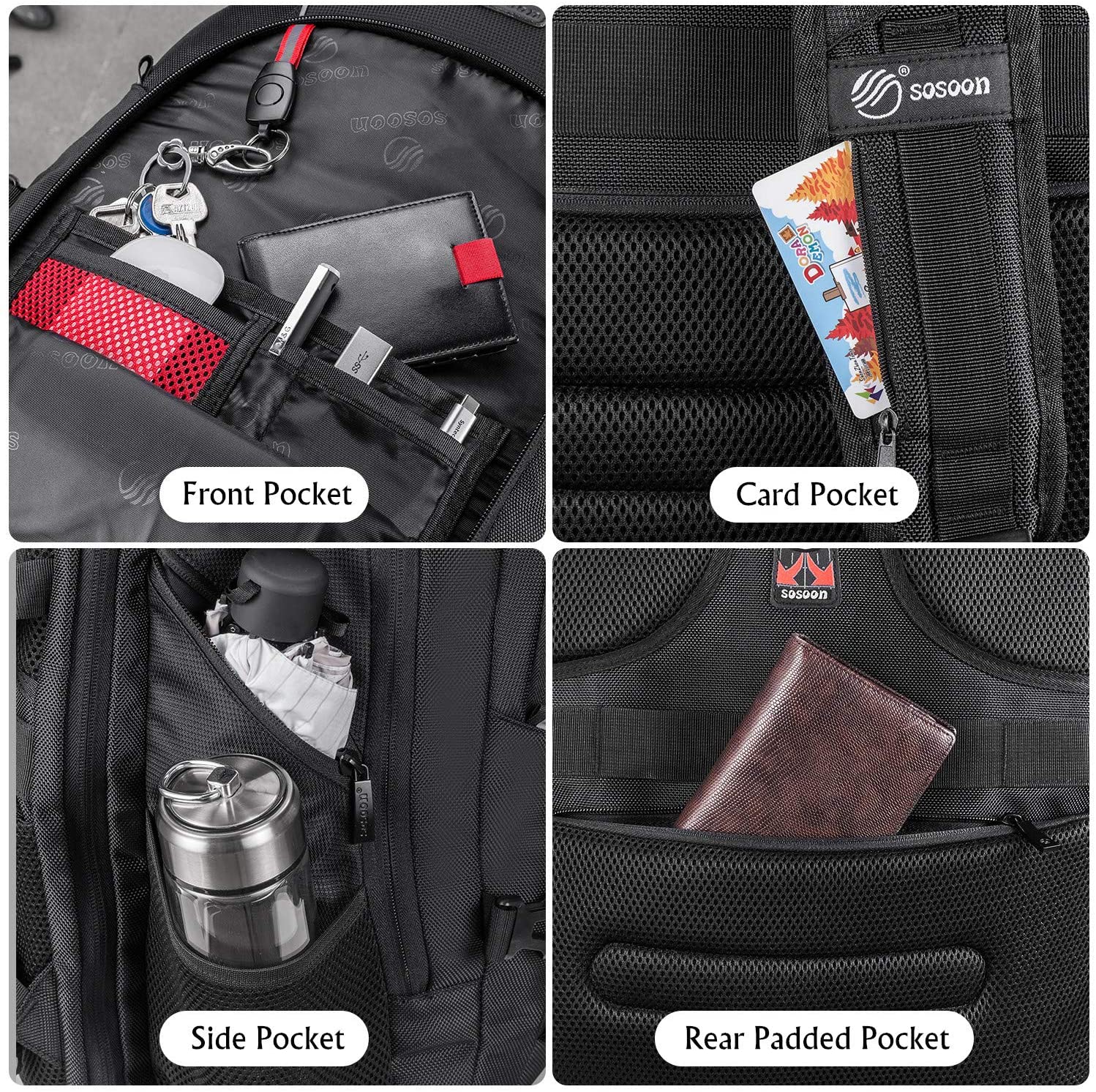 Laptop Backpack, Extra Large 17 Inch Business Travel Rucksack with USB Charging Port Earphone Hole - Image 4