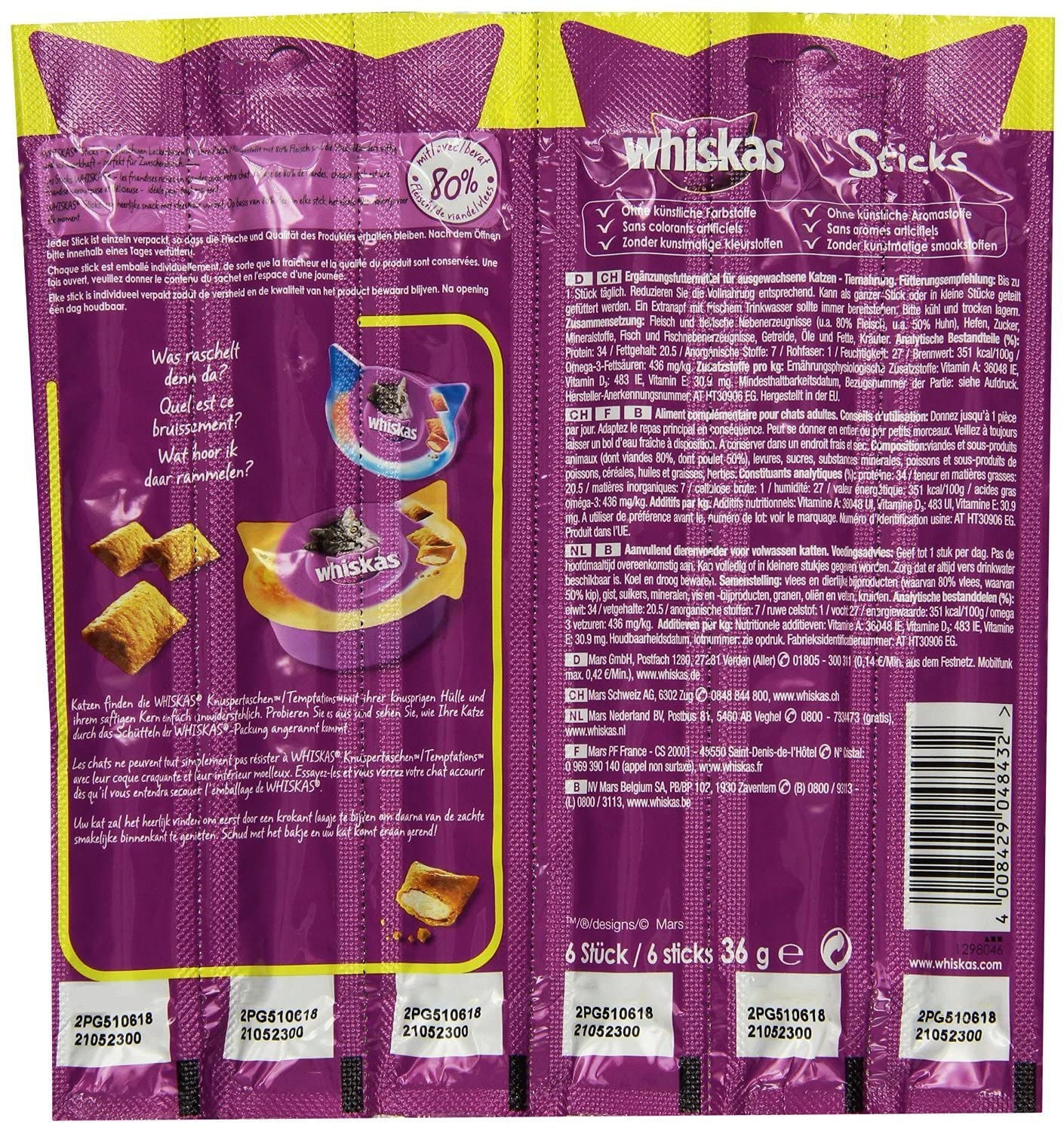 Whiskas Sticks Cat Snack, 14 Packs (14 x 36 G), 36 g (Pack of 14) - Image 3