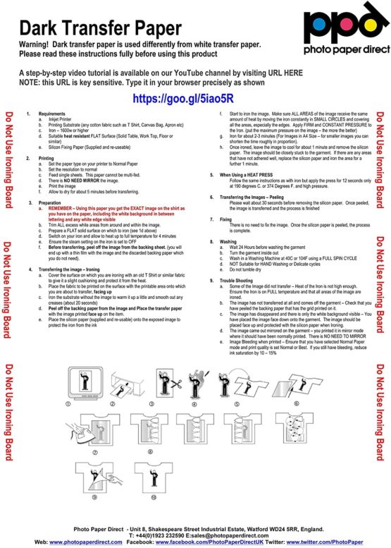PPD Inkjet PREMIUM T Shirt Transfer Paper A4 for Dark Fabric x 5 Sheets PPD-4-5 - Image 3