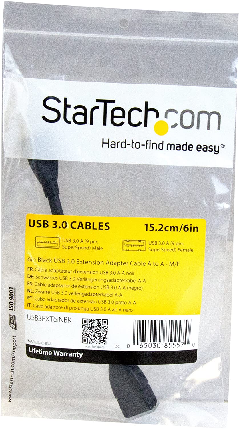 StarTech.com 6in Short USB 3.0 Extension Adapter Cable (USB-A Male to USB-A Female), USB 3.1 Gen 1 (5Gbps) Port Saver Cable - Image 4