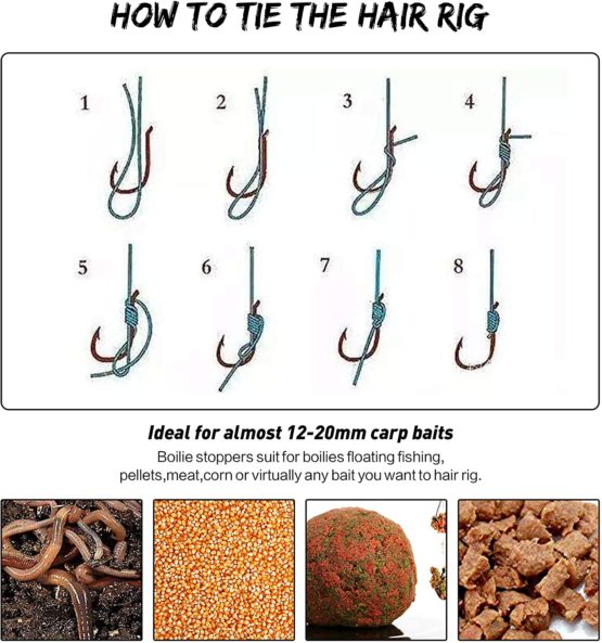 JSHANMEI 25pcs Carp Fishing Hair Rigs Kit, Including 18pcs Carp Rigs 3 Cards Boilie Stoppers and 4pcs Bait Needle Tool Carp Fishing Leader Rigging Terminal Tackle Set - Image 4