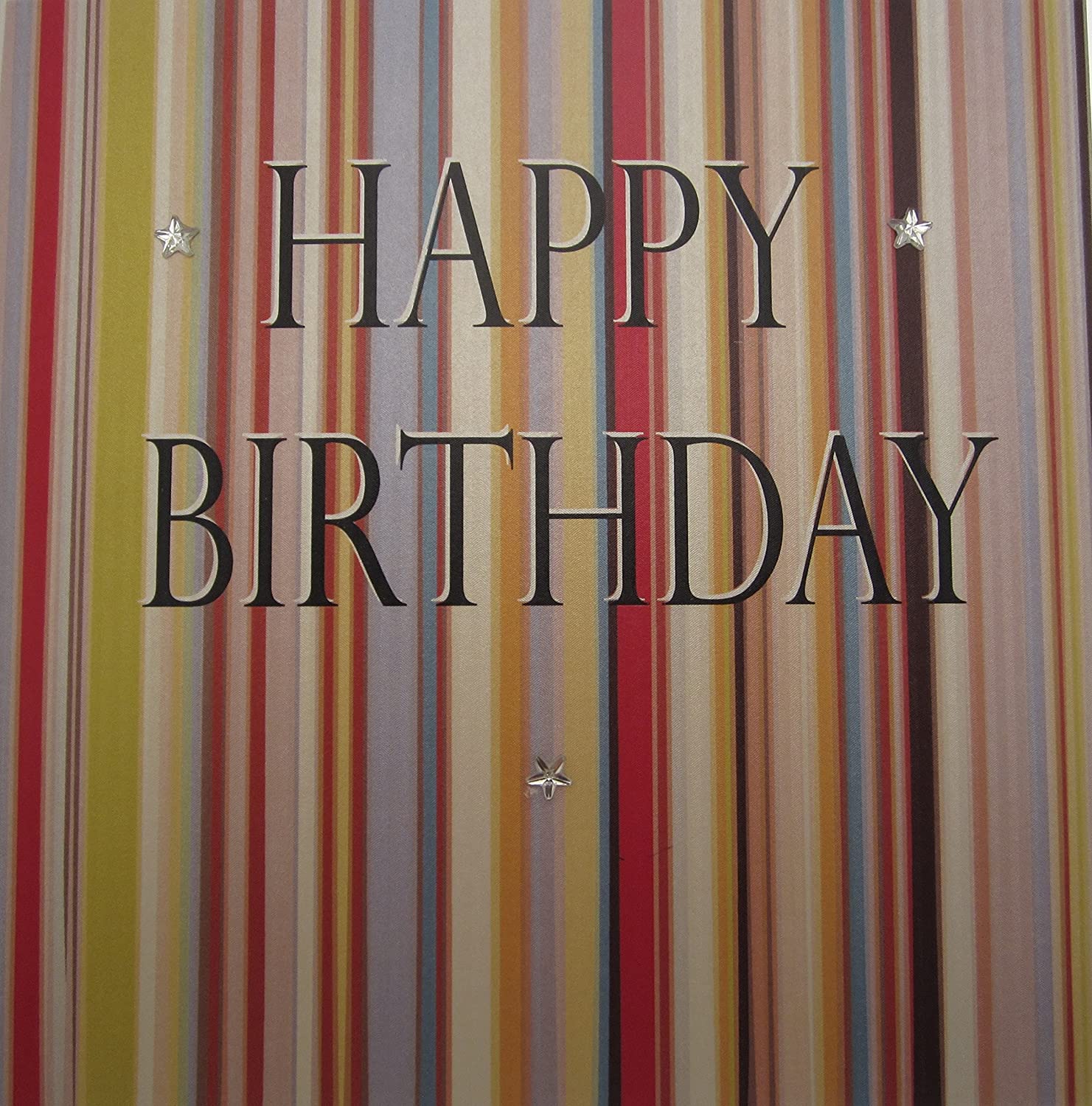 WHITE COTTON CARDS Happy Handmade Birthday Card (Code SB62, Stripes), 16cm x 16cm
