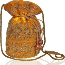 Purpledip Potli Bag (Clutch, Drawstring Purse) For Women With Intricate Gold Thread & Sequin Embroidery Work