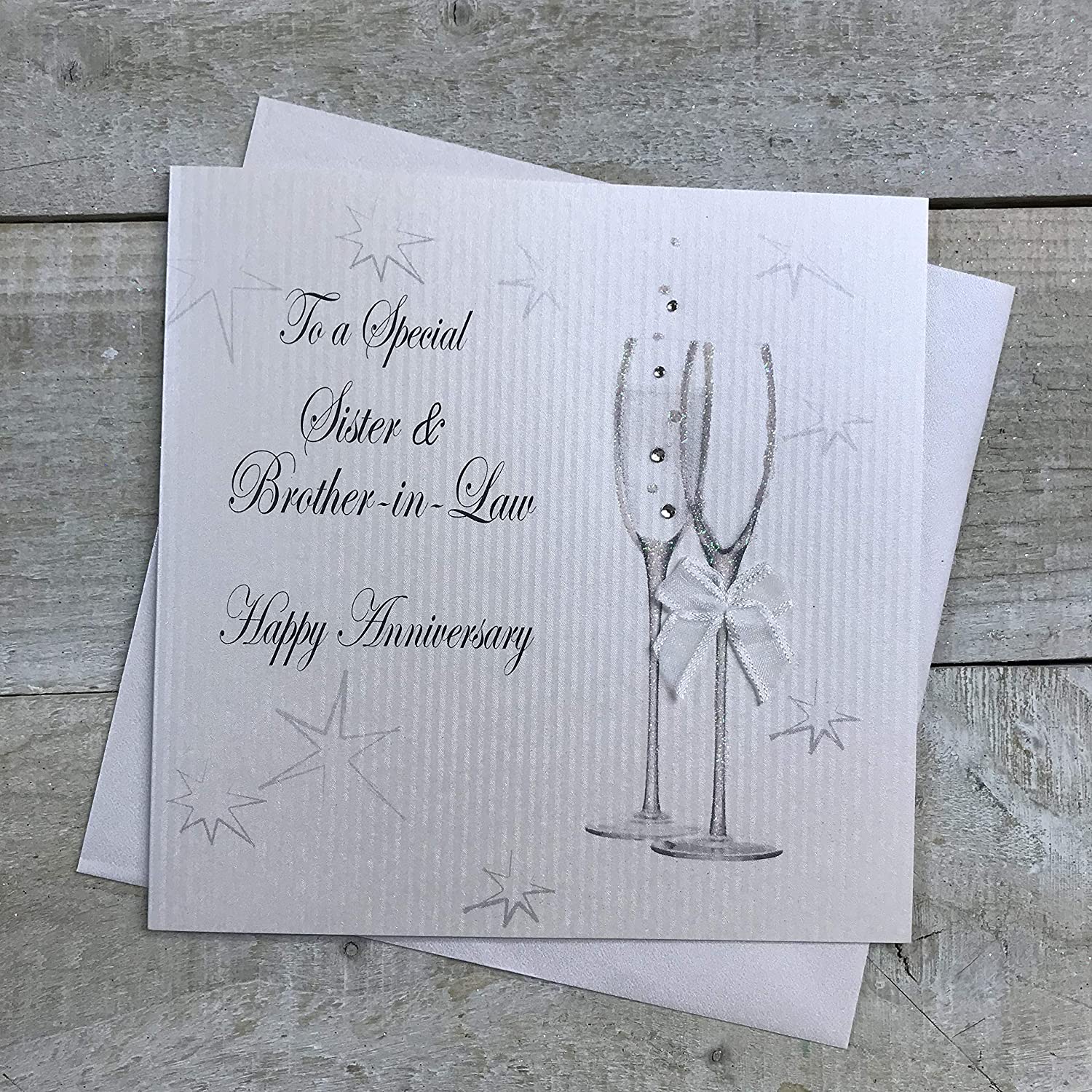 White Cotton Cards Happy Anniversary Handmade Card to a Special Sister and Brother-in-Law with Champagne Glasses, White, BD77