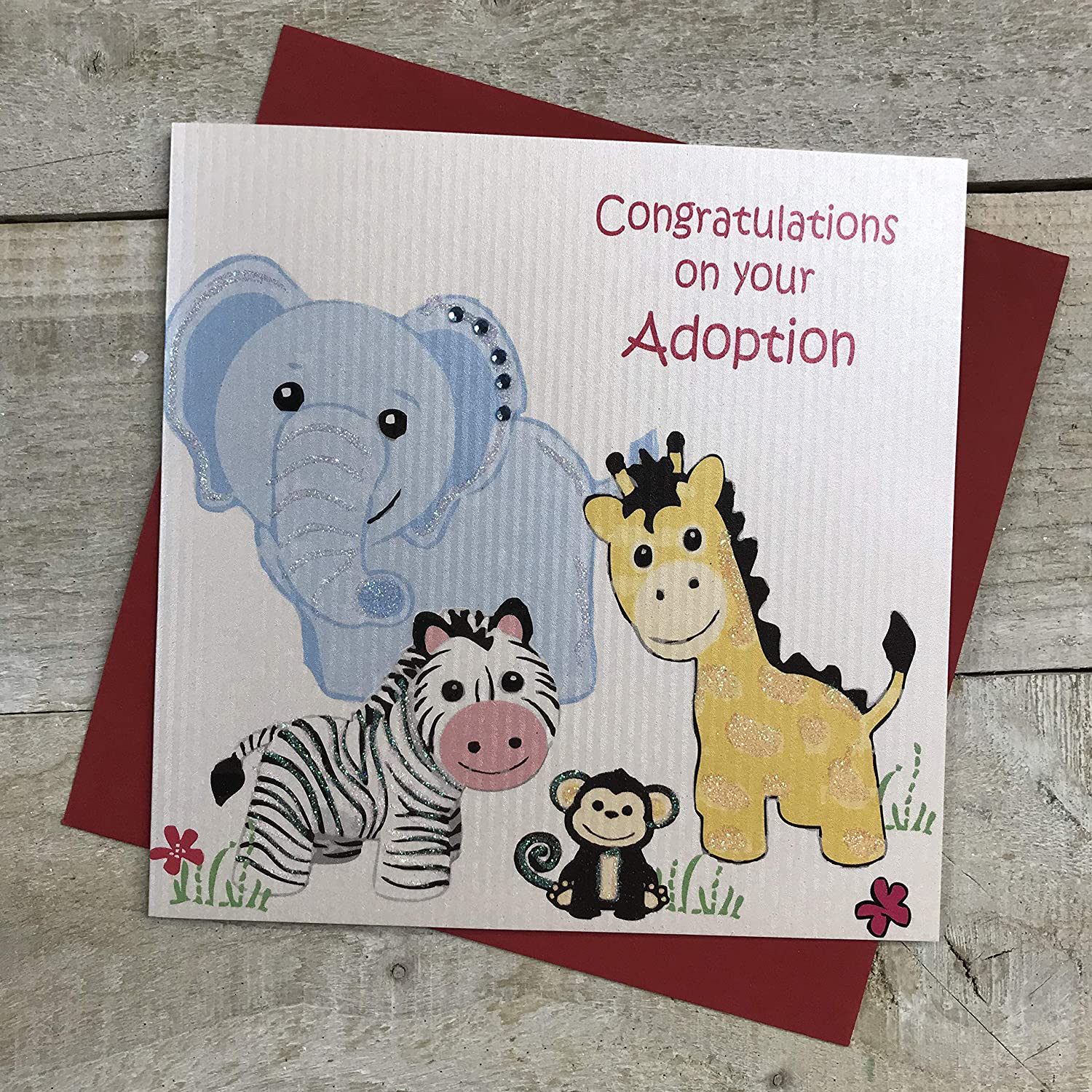 white cotton cards "Congratulations On Your Adoption Handmade Card, White, PD124, 16cm x 16cm