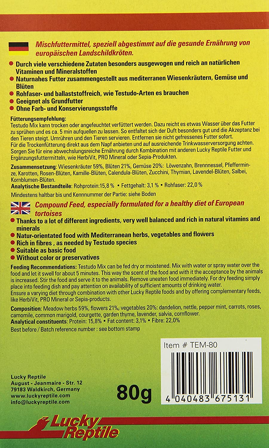 Lucky Reptile Testudo Mix 80 g Food for European Turtles, 80 g (Pack of 1) - Image 3