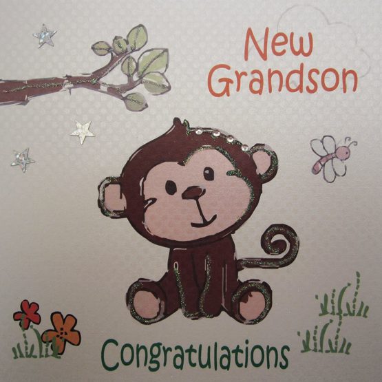 WHITE COTTON CARDS Mazel Tov’ Handmade New Grandson Card (Cheeky Monkey ...