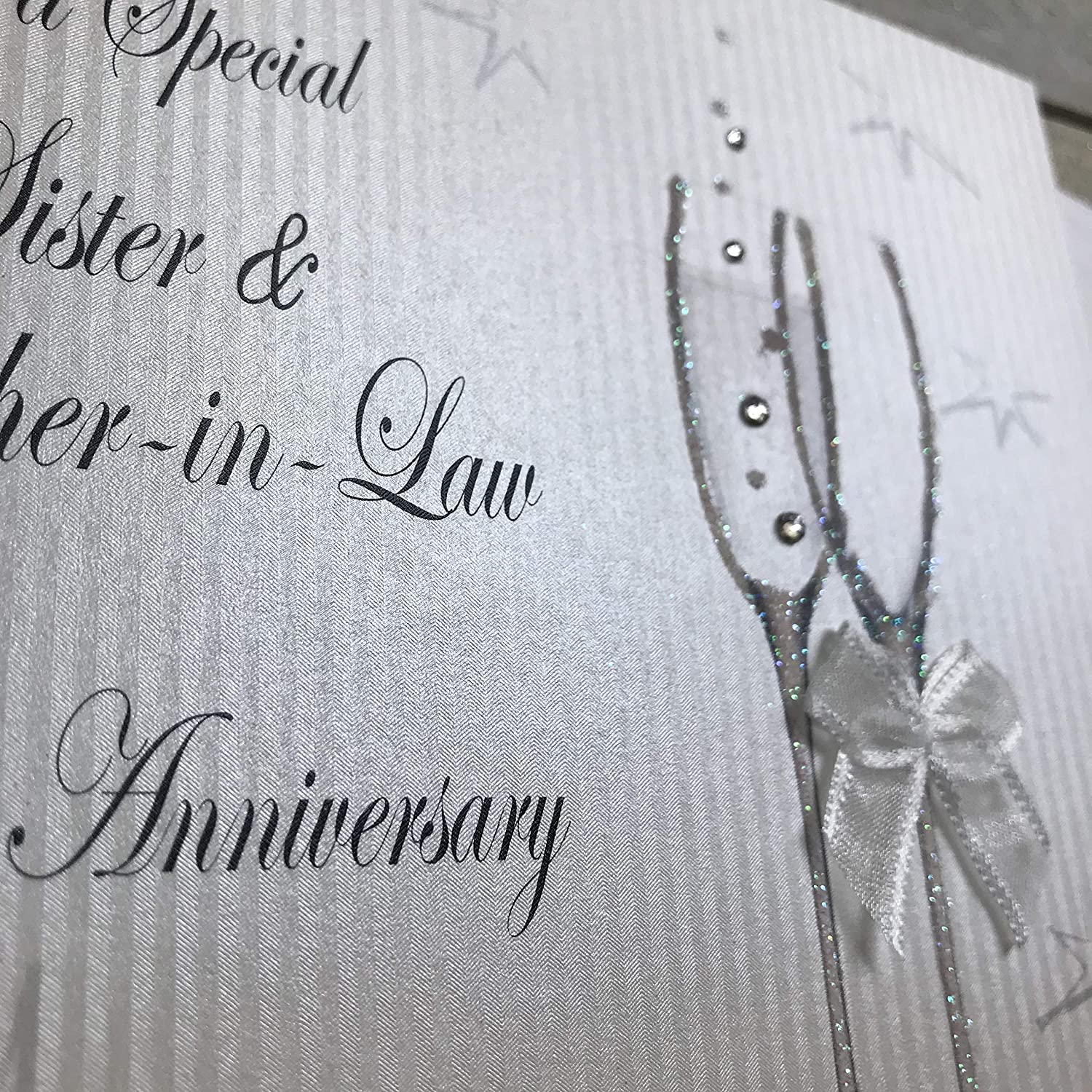 White Cotton Cards Happy Anniversary Handmade Card to a Special Sister and Brother-in-Law with Champagne Glasses, White, BD77 - Image 3