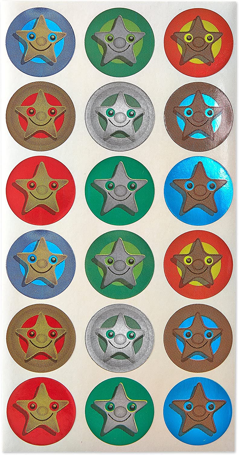 SuperStickers Solutions Round Metallic Smiley Star Stickers (Pack of 54), DBS211