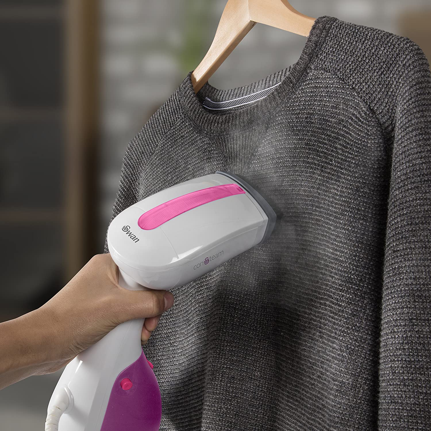 Swan SI12020N Handheld Garment Steamer, Lightweight, Removable Fabric Brush, Extra-Long 1.9m Power Cable, 1100W - Image 2