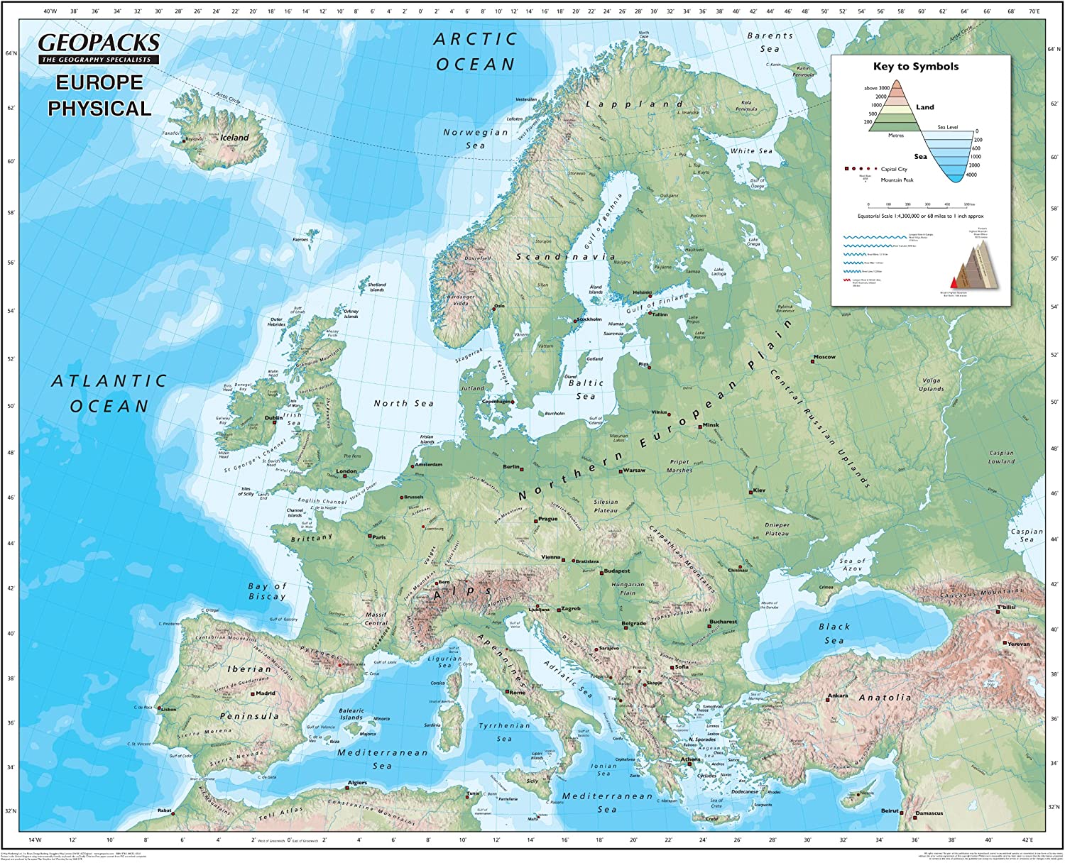 Childrens Map of Europe – Reversible Political/Physical Laminated Wall ...