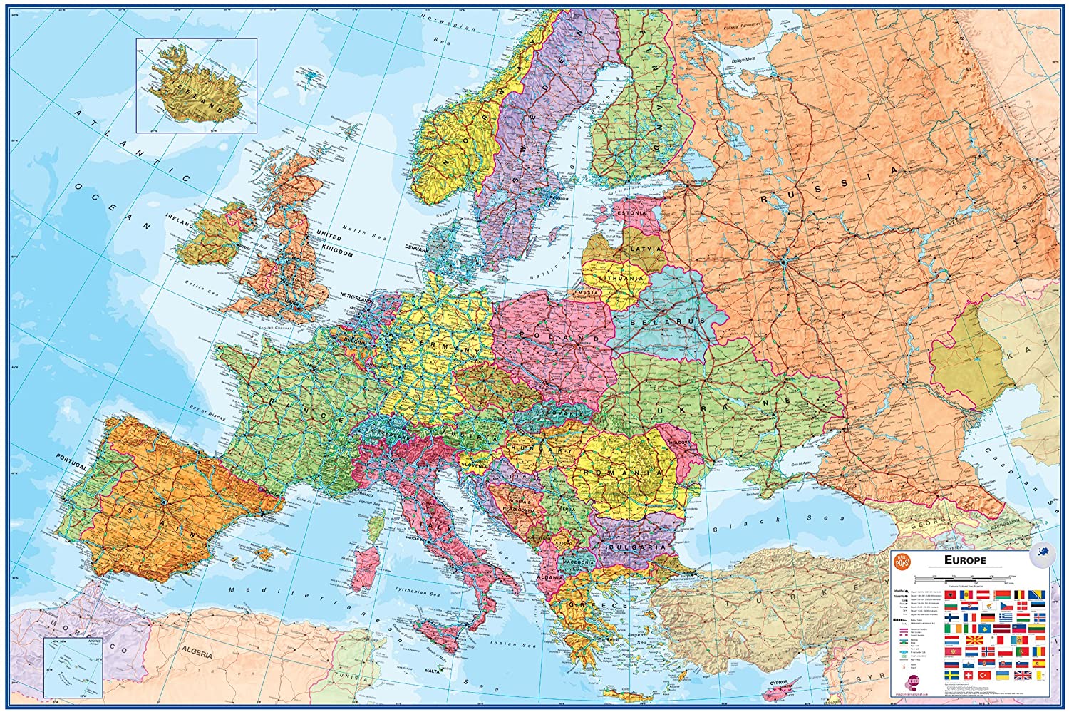 Wallpops WPE0901 Dry Erase Europe Map – Multi-colour – BigaMart