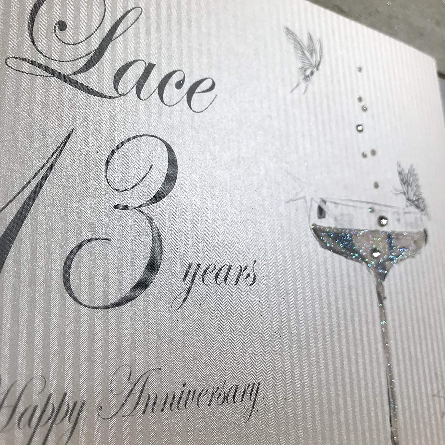 White Cotton Cards BD113C Coupe Glass "Happy Anniversary 'Lace' 13 Years" Handmade Anniversary Card, White,16cm X 16 cm - Image 3