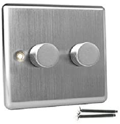 Varilight Double V-Pro Rotary 2-Way LED Dimmer 2 x 0-120W - Value Matt Chrome With Brushed Steel Knob, Metal