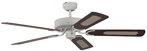 Pepeo Potkuri 52 inch / 132 cm Ceiling Fan without Lights in White with Pull Cord and Blades in Mahogany/Mahogany and Cane