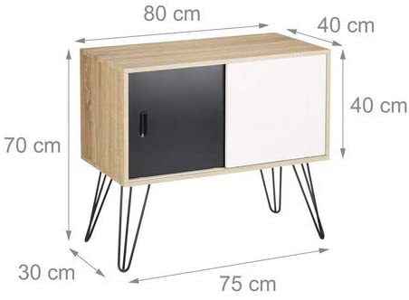 Relaxdays Retro Sideboard, 60s Design, Wood and Metal, Console Table, Scandinavian, HxWxD: 70 x 80 x 40 cm, Black White - Image 3