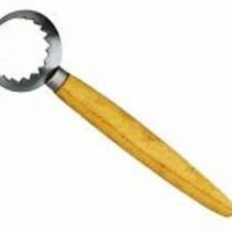 Fish scaler with wood grip.