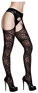 Baci - Lace Garter Look Stockings - Curvy, Black, 30 - Image 2