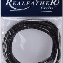 Realeather Crafts Round Braided Leather Lace 3 mm x 40-inch Packaged-Black