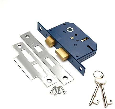 Merriway BH06058 Sashlock 3-Lever NP Plate 63mm (2.1/2 Inch), White