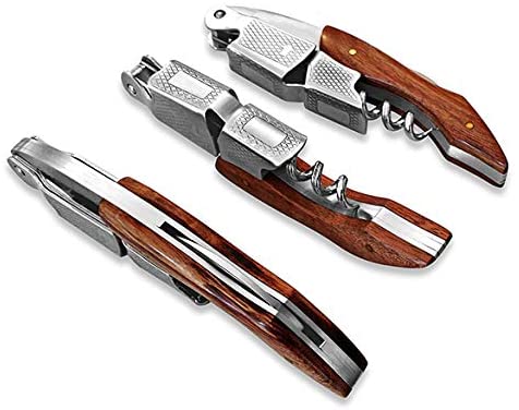 FLOW Barware Waiters Friend 3-in-1 Corkscrew Wine Bottle Opener with Foil Cutter, Silver / Brown, 12x3 - Image 4