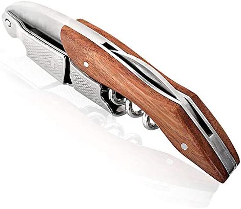 FLOW Barware Waiters Friend 3-in-1 Corkscrew Wine Bottle Opener with Foil Cutter, Silver / Brown, 12x3 - Image 3