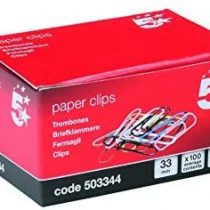 5 Star Paperclips Metal Large 33mm Assorted Colours [Pack of 10x100]