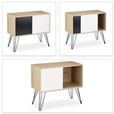 Relaxdays Retro Sideboard, 60s Design, Wood and Metal, Console Table, Scandinavian, HxWxD: 70 x 80 x 40 cm, Black White - Image 4