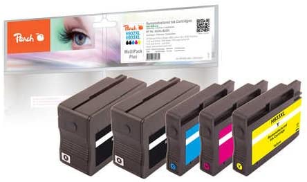 Peach Economy Pack Plus Ink Cartridges Compatible with HP No. 932XL, No. 933XL, Cyan, yellow, magenta, black, black